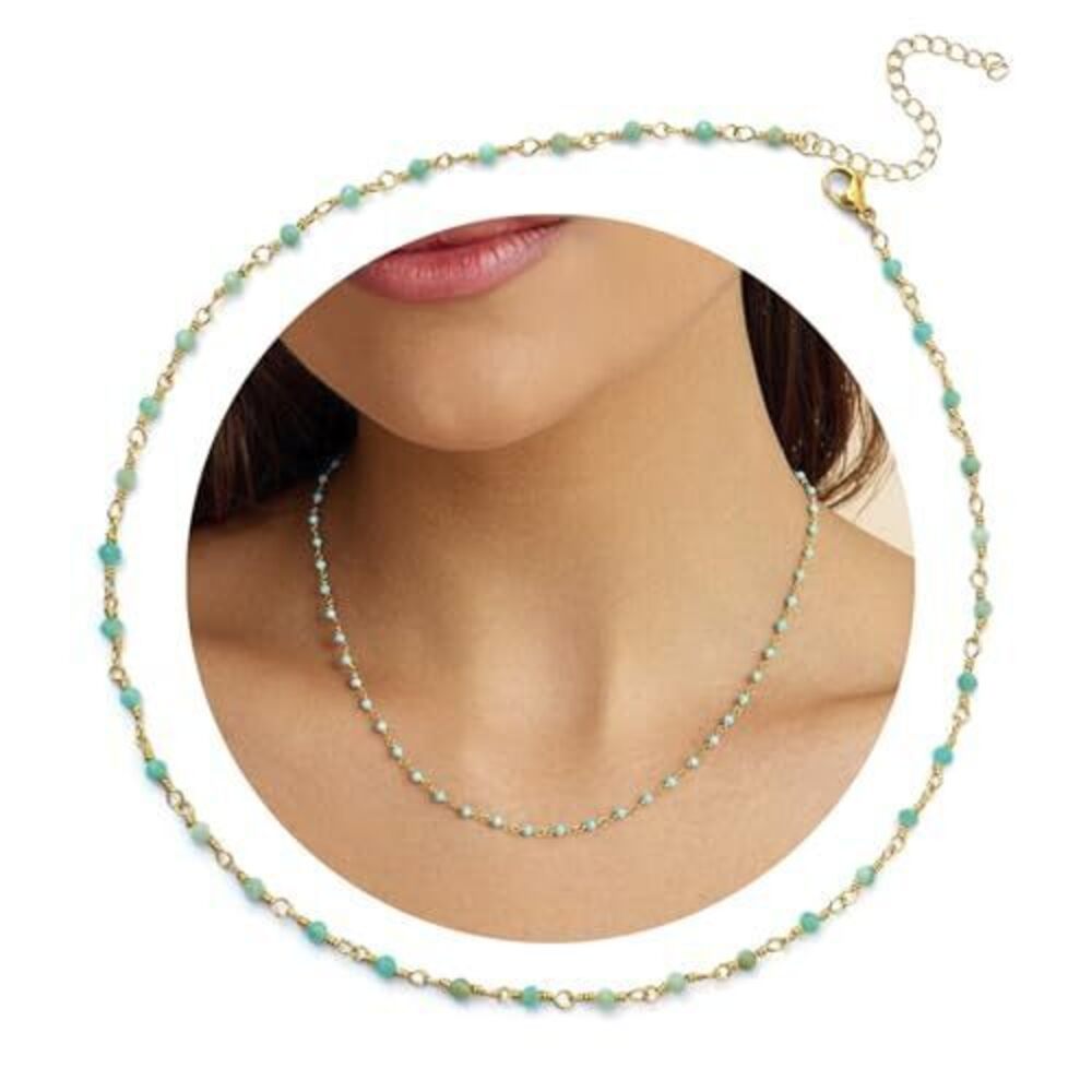 3609 Amazonite Choker Necklace Natural Blue Crystal Beaded Necklaces